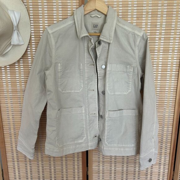 Vintage Gap Womens Beige Utility Jacket With Front Pockets & Button Closure - Si - Picture 8 of 9